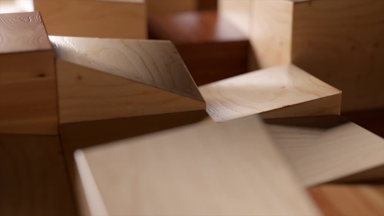 抽象的概念。木制的矩形形状可以上下移动。木块。马赛克3d动画视频下载