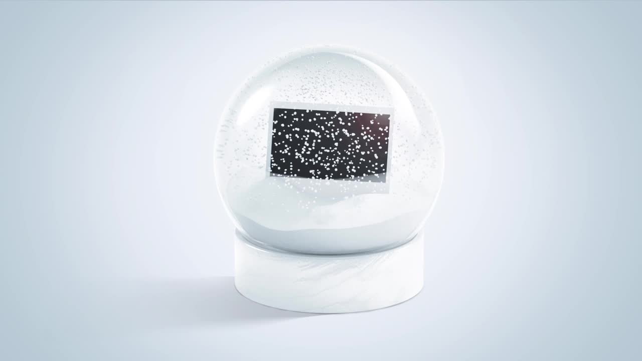 空白玻璃雪球与矩形照片降雪模型，循环运动视频下载