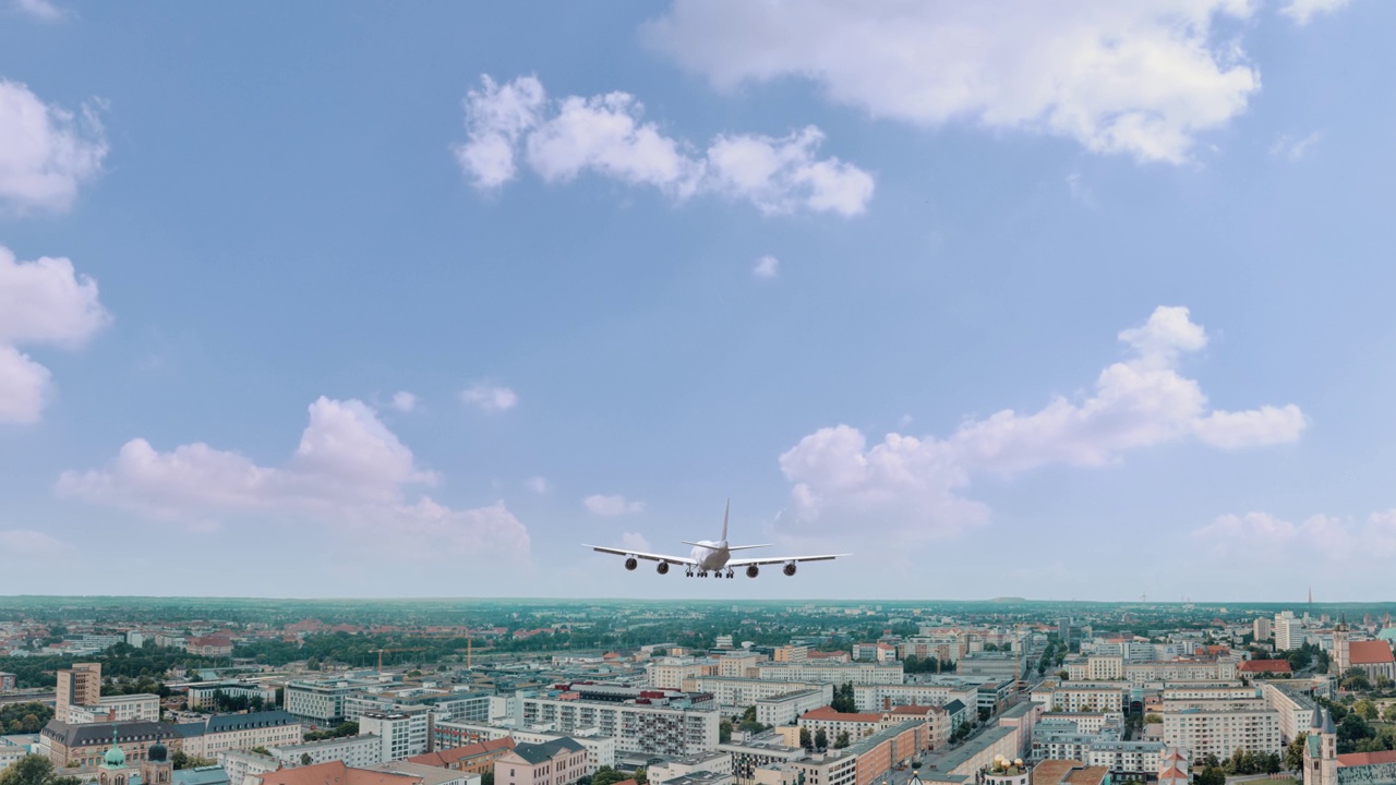 客机飞行和降落马格德堡德国。飞机的概念视频素材