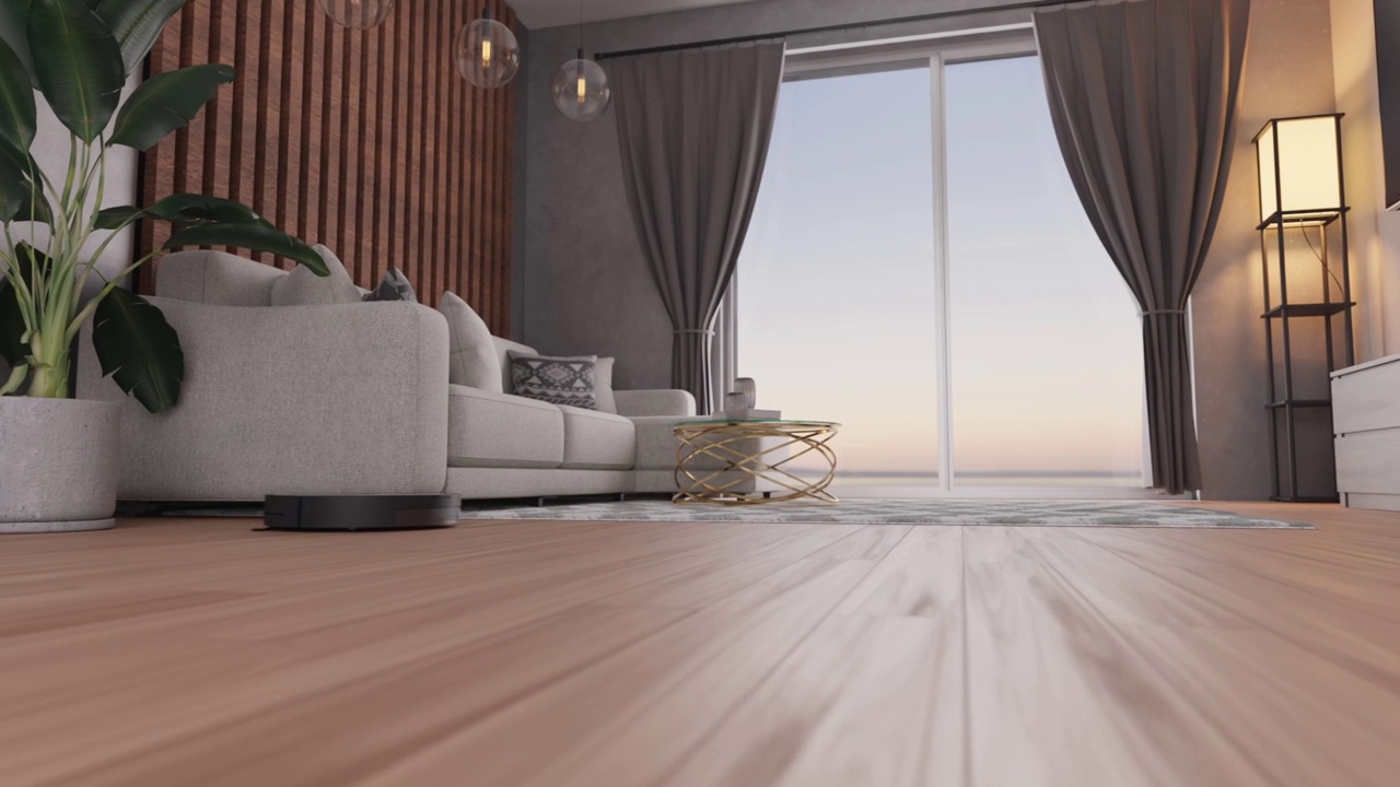 3D渲染客厅，灰色沙发，电视视频下载