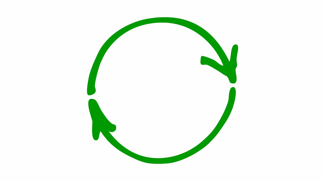 圆形箭头的动画图标。重载旋转的绿色符号。毛圈的视频。手绘矢量插图孤立在白色背景上。视频素材