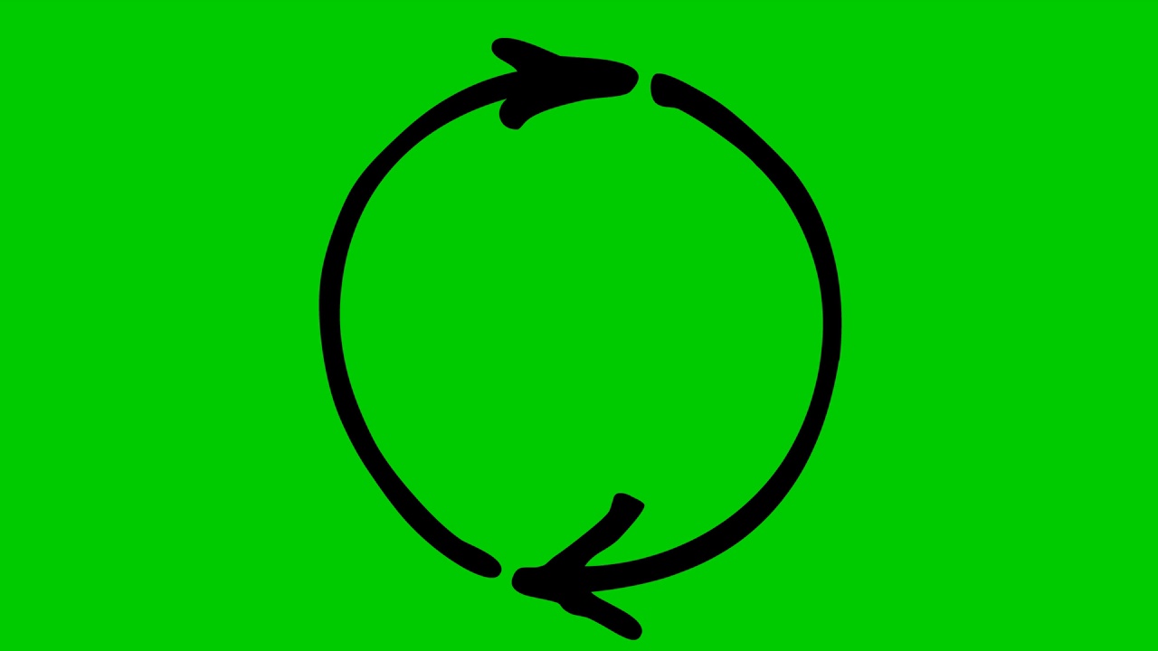 圆形箭头的动画图标。重装旋转的黑色符号。毛圈的视频。手绘矢量插图隔离在绿色背景上。视频下载