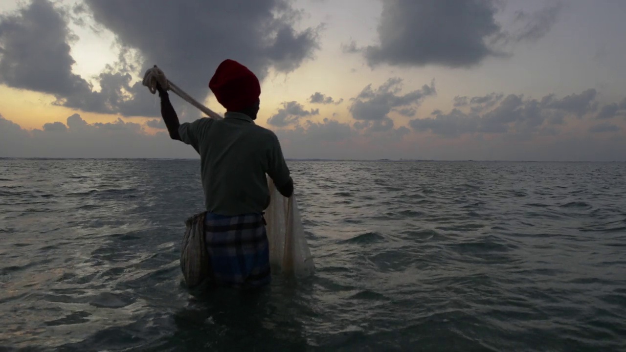 斯里兰卡渔民在亭可马里附近扔渔网视频下载