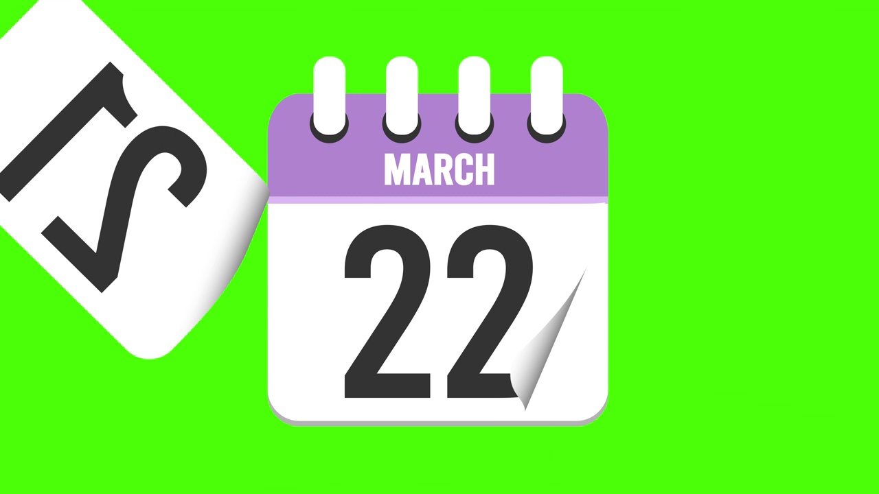 3月27日。日历出现，页面向下拉到3月27日。绿色背景，色度键(循环4k)视频下载