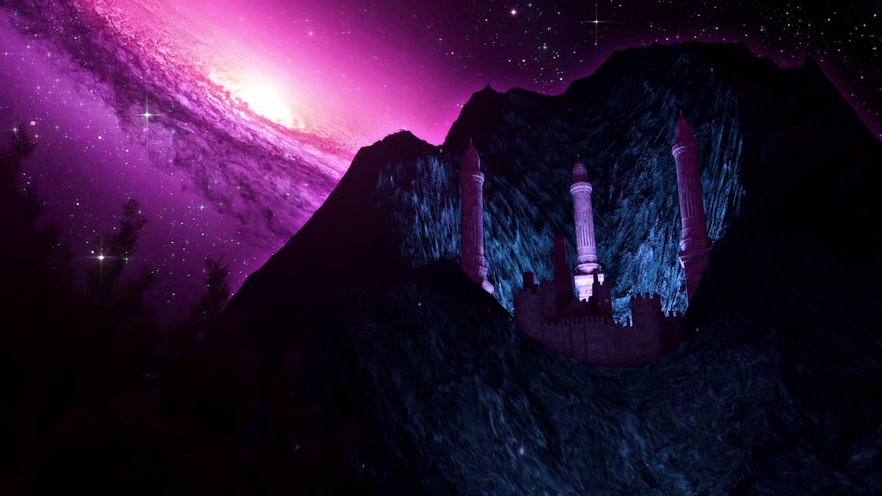 神秘城堡夜下星空-循环幻想景观背景视频下载