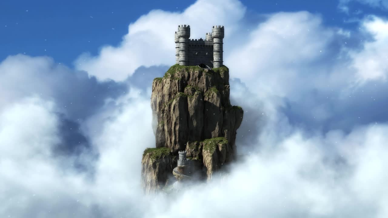 3D天空城堡之间的云-景观VJ循环运动图形背景背景图形动画视频下载