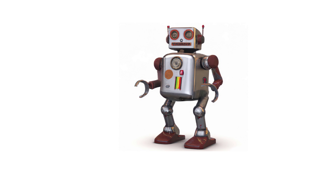 一个移动的老式灰色机器人在白色背景上的3D渲染视频下载