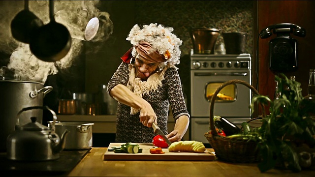 高清视频家庭主妇在厨房做蔬菜汤视频下载