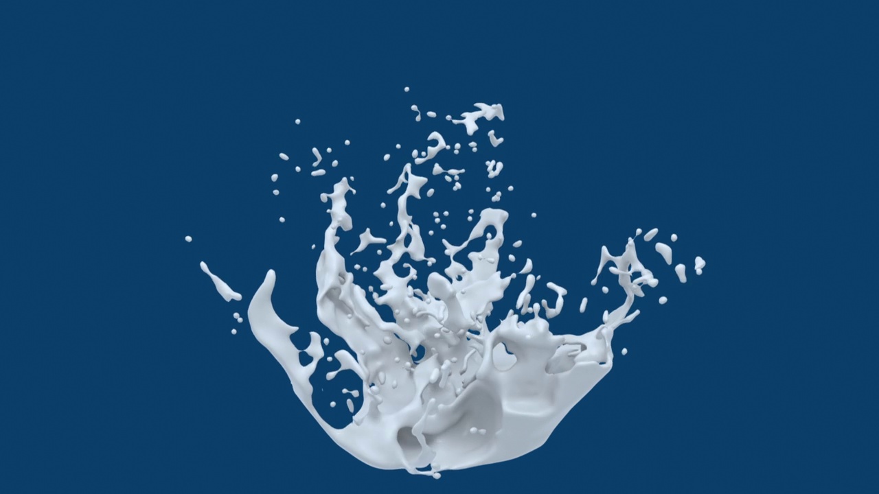 牛奶滴和飞溅的背景与阿尔法伴侣，3D动画视频下载