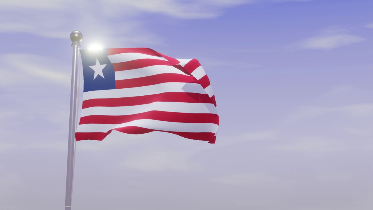 动画国旗与天空和风-利比里亚视频下载