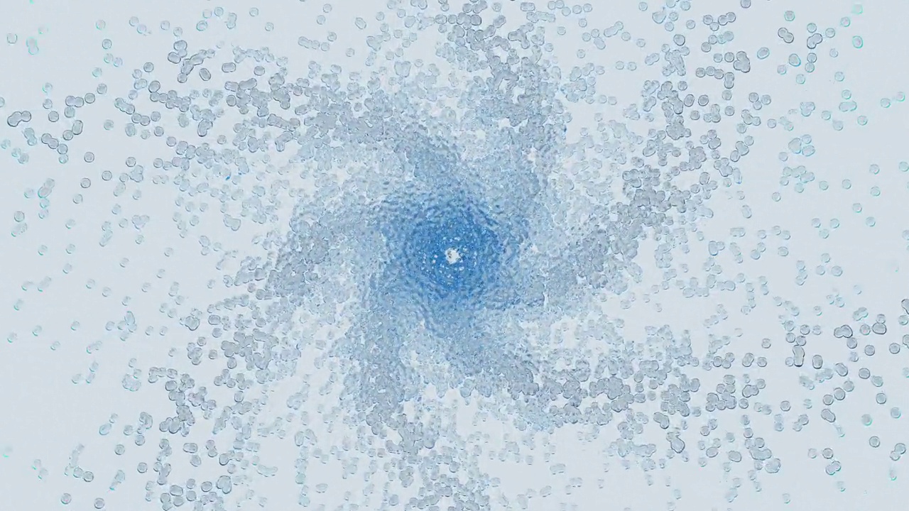 飞溅水波，旋转射流蓝色的水在白色背景视频4k视频下载