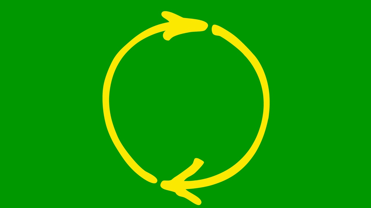 圆形箭头的动画图标。重载旋转的黄色符号。毛圈的视频。手绘矢量插图隔离在绿色背景上。视频素材