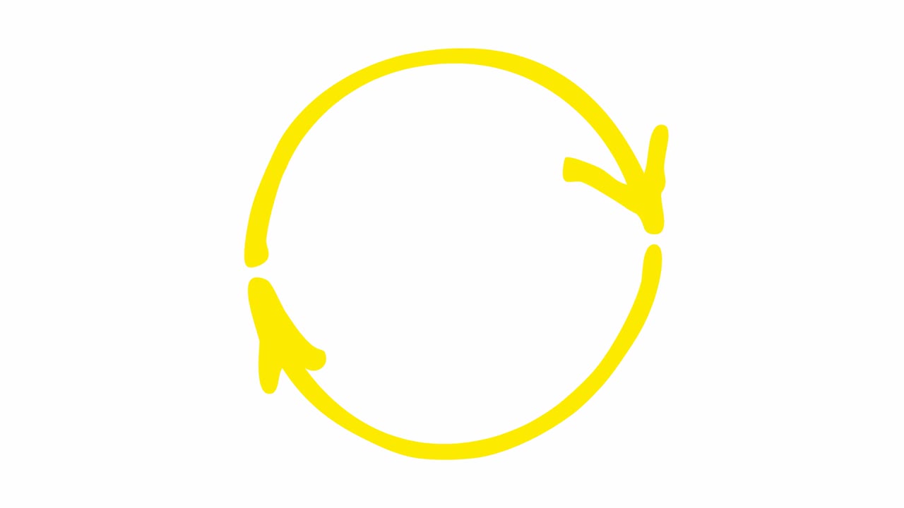 圆形箭头的动画图标。重载旋转的黄色符号。毛圈的视频。手绘矢量插图孤立在白色背景上。视频素材