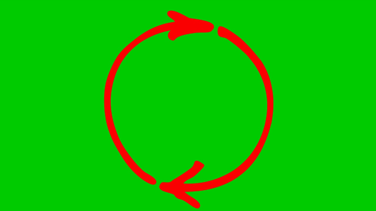 圆形箭头的动画图标。重载旋转的红色符号。毛圈的视频。手绘矢量插图隔离在绿色背景上。视频素材