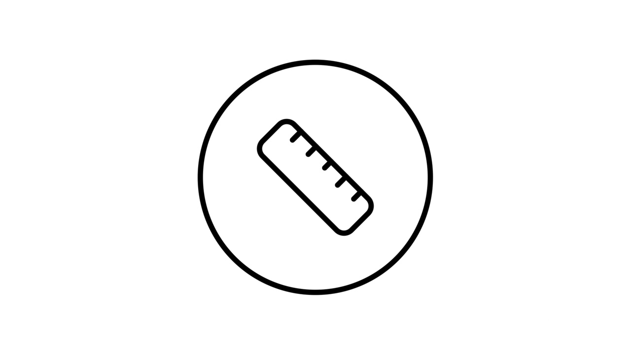 标尺黑白线图标矢量插图在一个圆圈中，用于网页使用测量符号或学校工具视频动画，自绘。视频下载