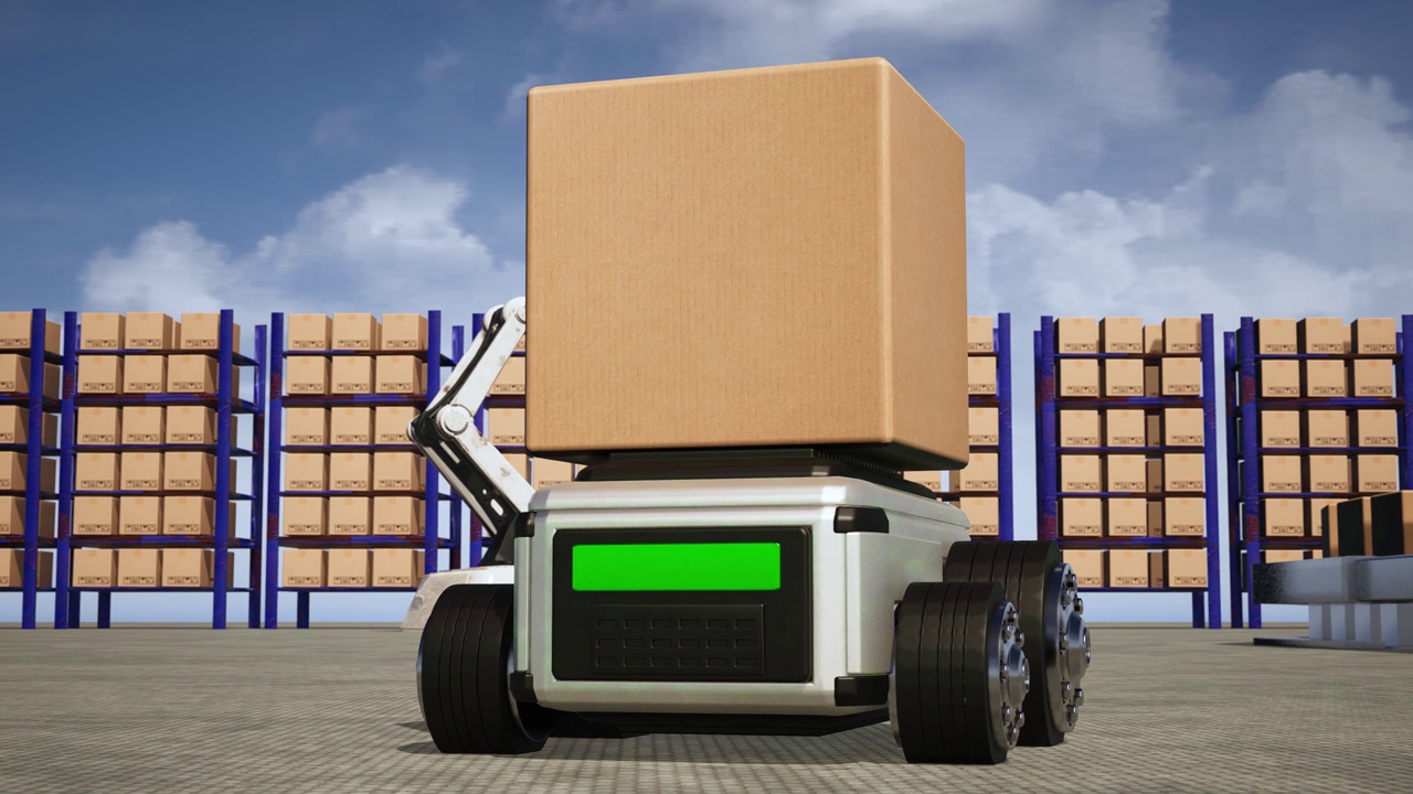 汽车机器人运输卡车箱子与AI接口对象制造业技术产品进出口未来机器人网络在仓库由Arm机械未来技术视频下载