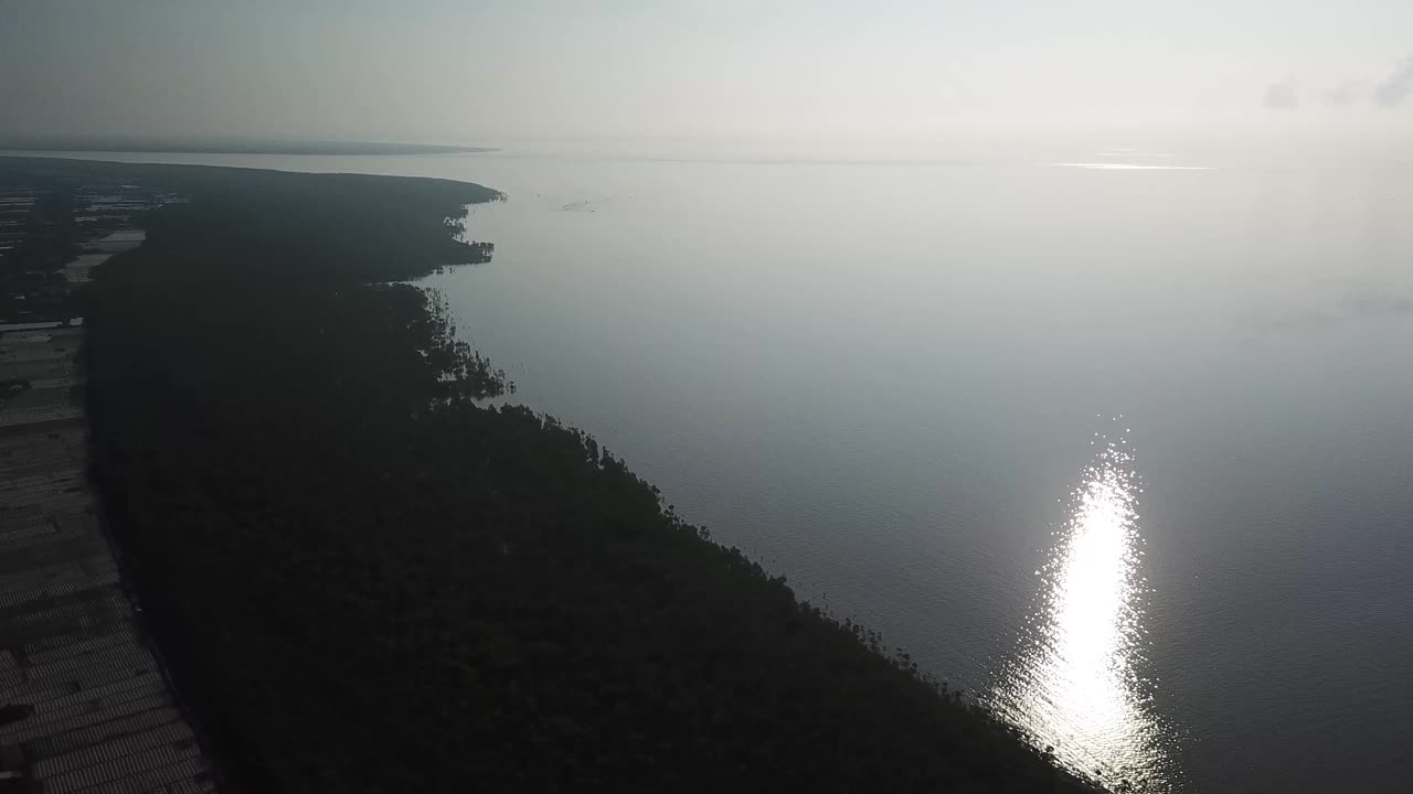 红树林的鸟瞰图，以及向东看的海岸线，沿着Sóc trung省、Cau Mau半岛和越南南部海岸线的潮间带，朝着sông hu河，这是大湄公河里的一部分视频下载