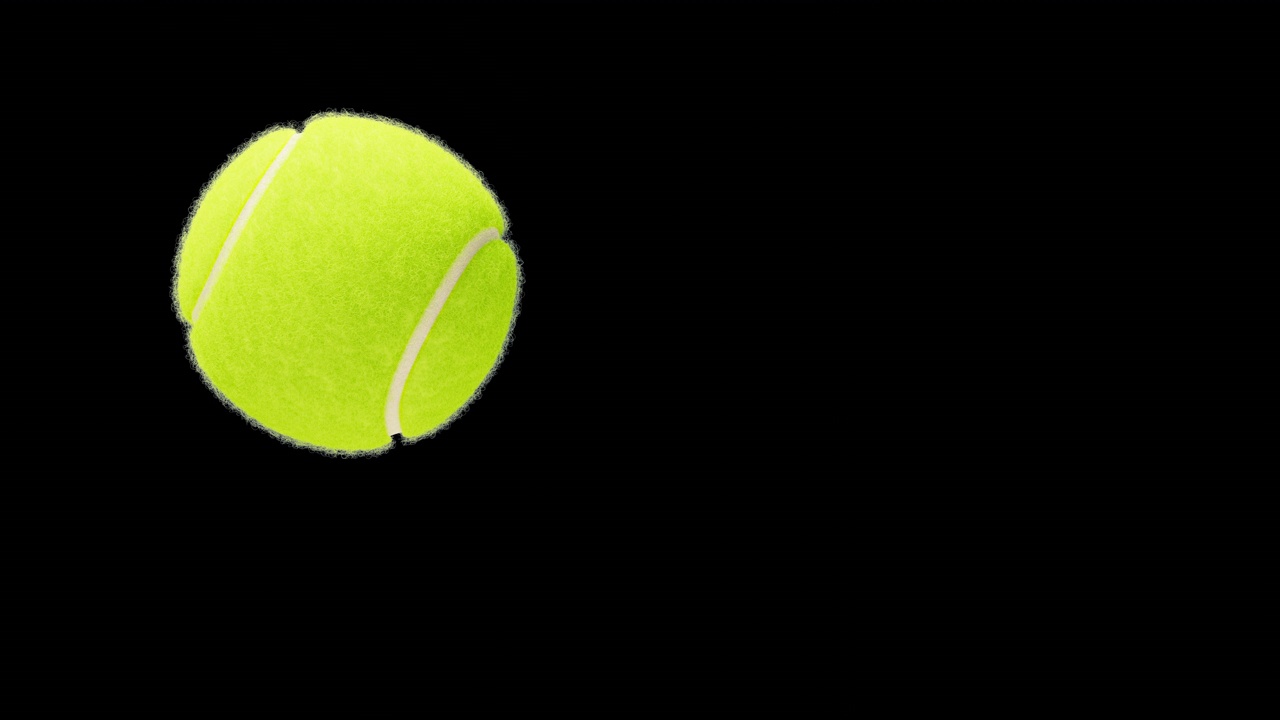 网球上下飞行和在弧线上移动的特写慢动作。黑色和蓝色背景下网球发球的3d动画。黄绿色球孤立。体育的概念视频下载