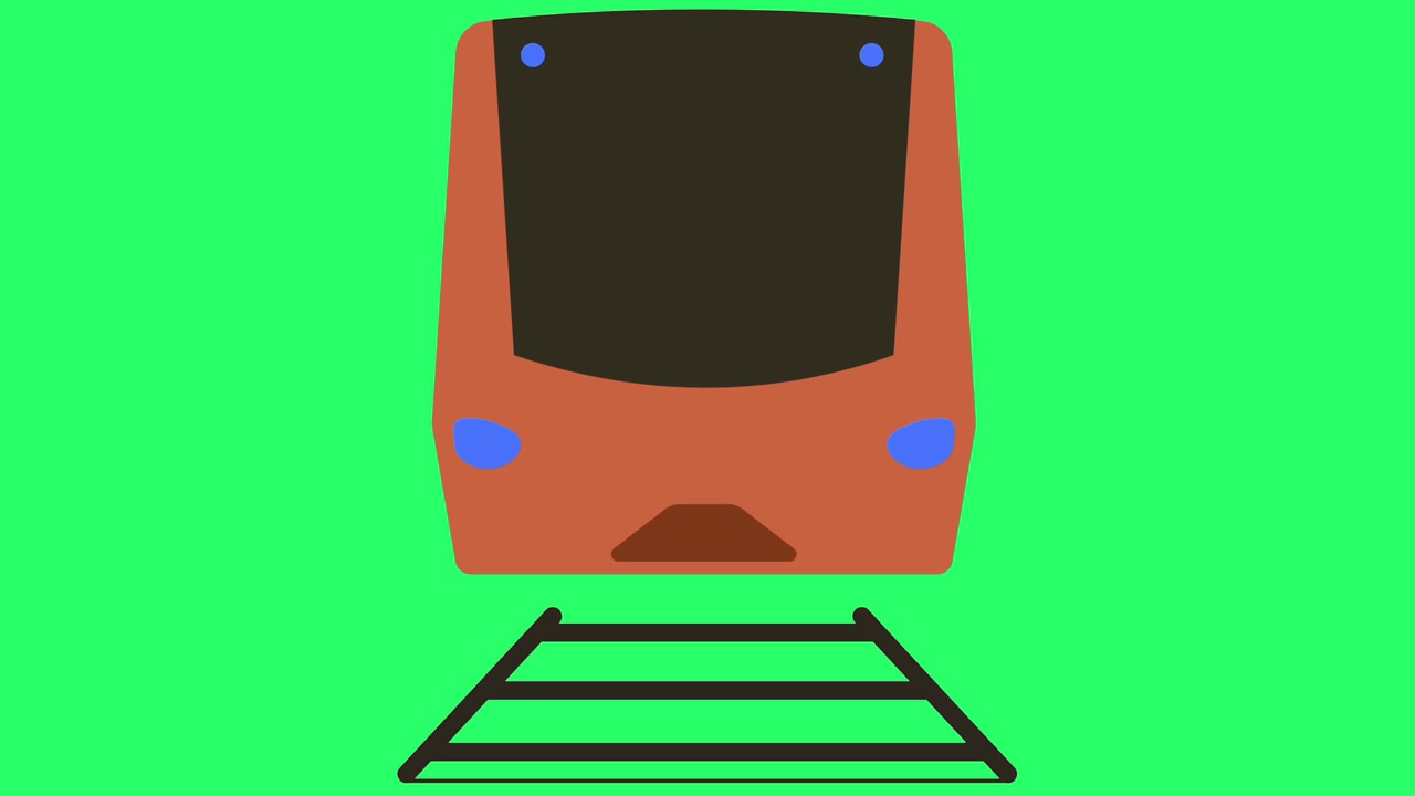 动画电动火车隔离在绿色背景上。视频下载