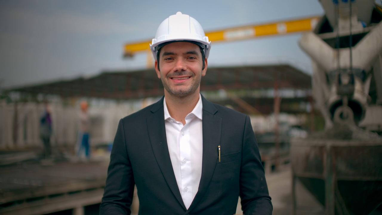 男性总建筑工程师的肖像。视频下载