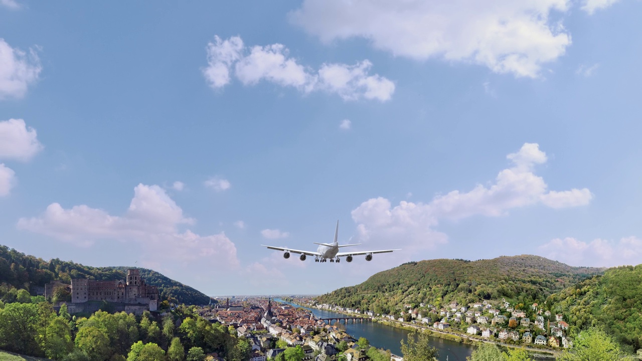 客机飞行和降落海德堡德国。飞机的概念视频素材