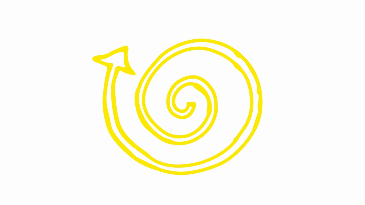 螺旋箭头旋转的动画图标。黄色符号旋转。毛圈的视频。手绘矢量插图孤立在白色背景上。视频素材