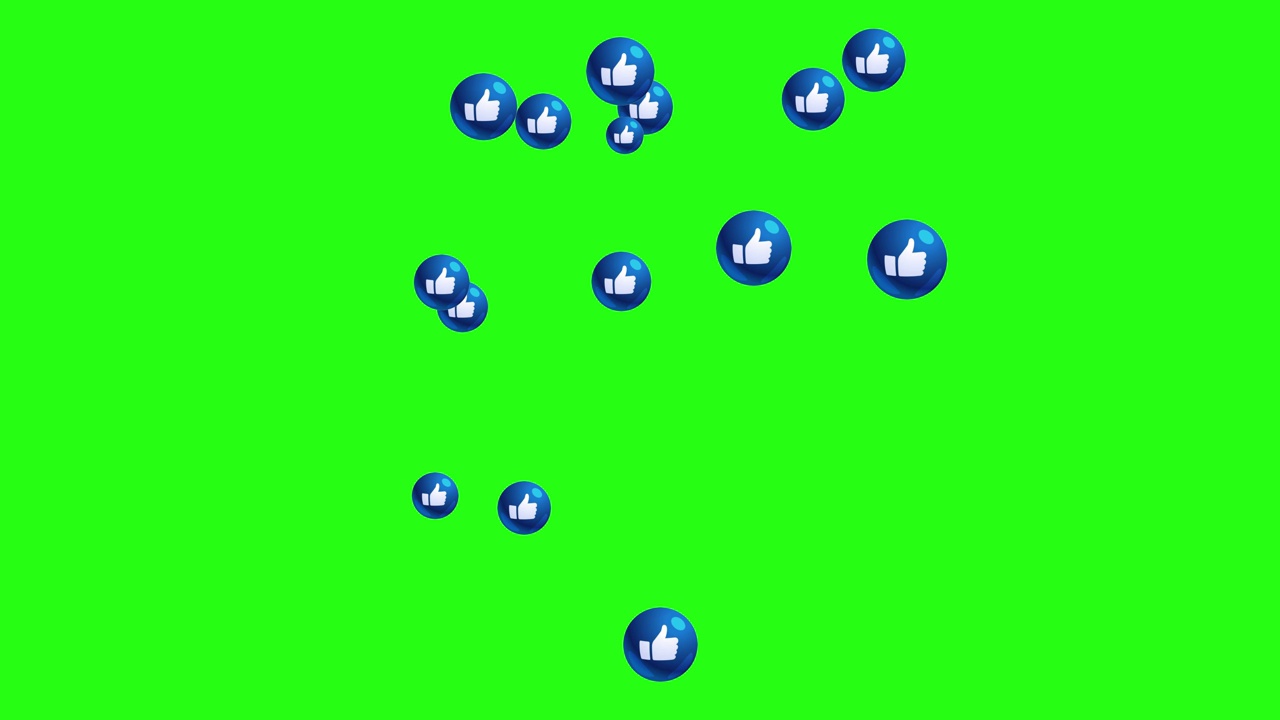 社交媒体表情符号动画，绿色屏幕背景上的拇指蓝球。4K社交媒体图标符号动画视频下载