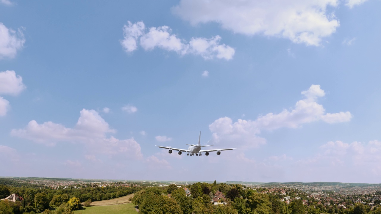 客机飞行和降落德国斯图加特。飞机的概念视频下载