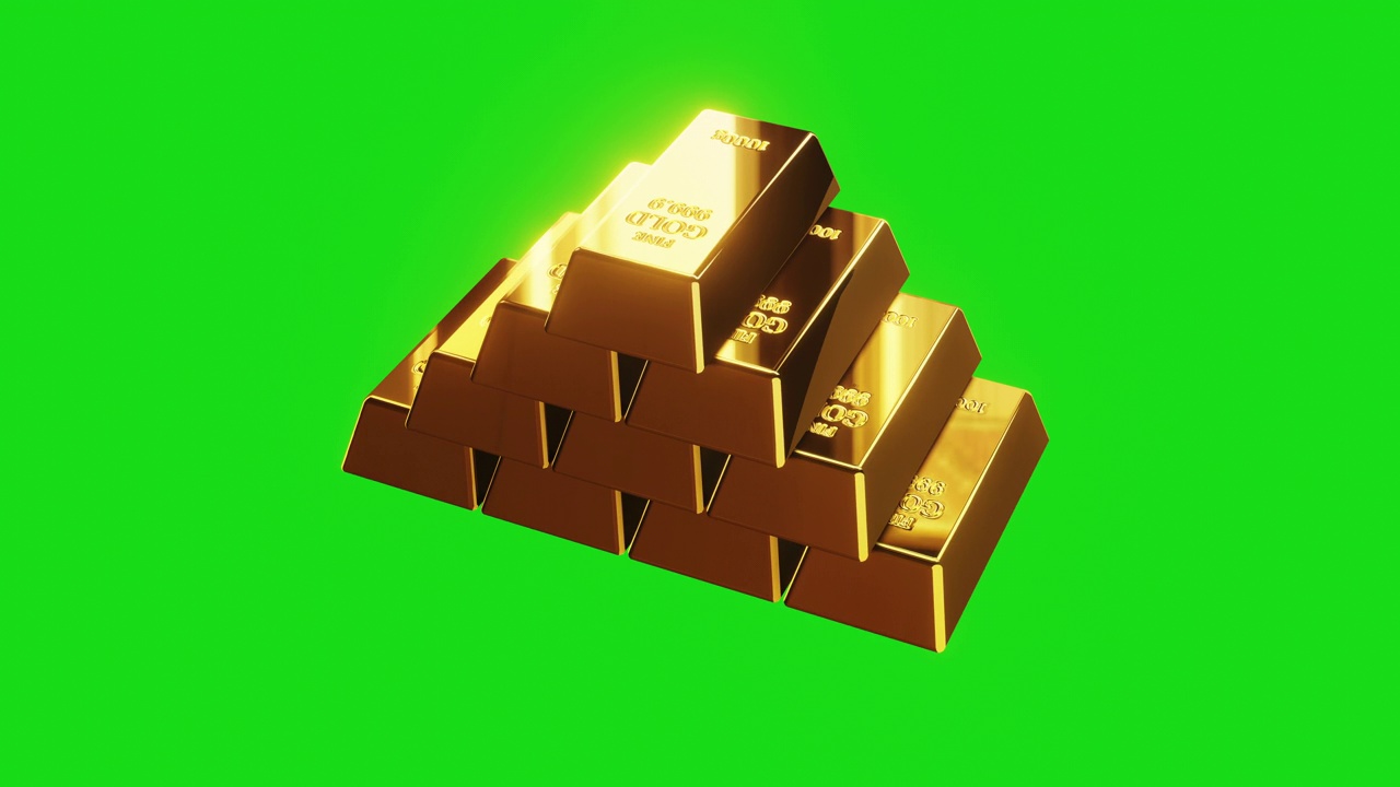 金条动画金字塔在绿色屏幕上旋转视频下载