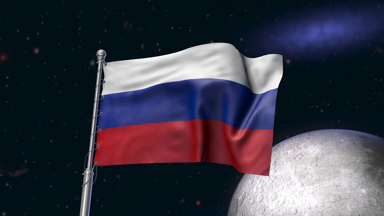 俄罗斯国旗在月球上的3d动画。俄罗斯空间研究的概念。视频素材