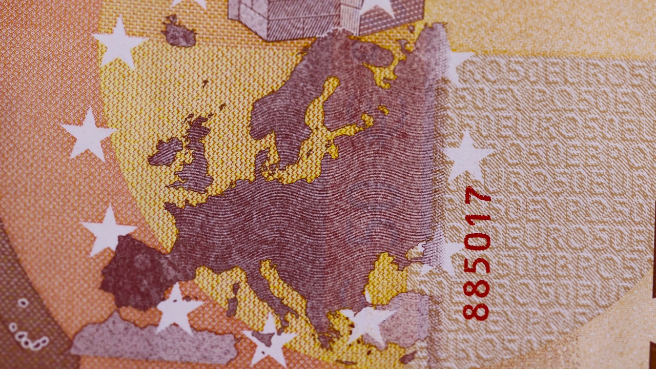 欧盟50欧元纸币的特写视频下载
