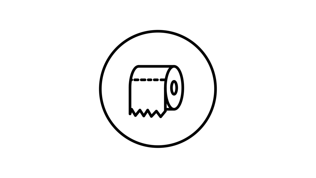 卫生纸卷，黑白线图标矢量插图在一个圆形视频动画，自绘制视频下载