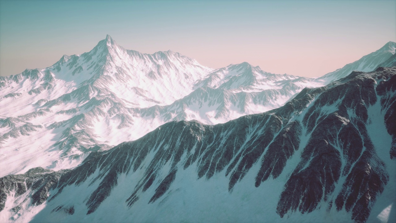 晴天蓝天，马特洪峰上的雪景视频下载
