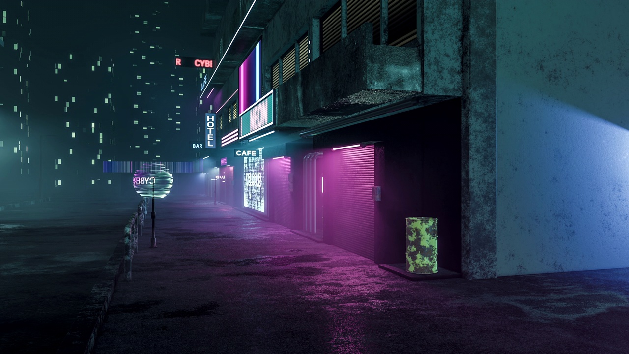 网络城市景观的夜晚氛围，3D渲染4K循环视频视频下载
