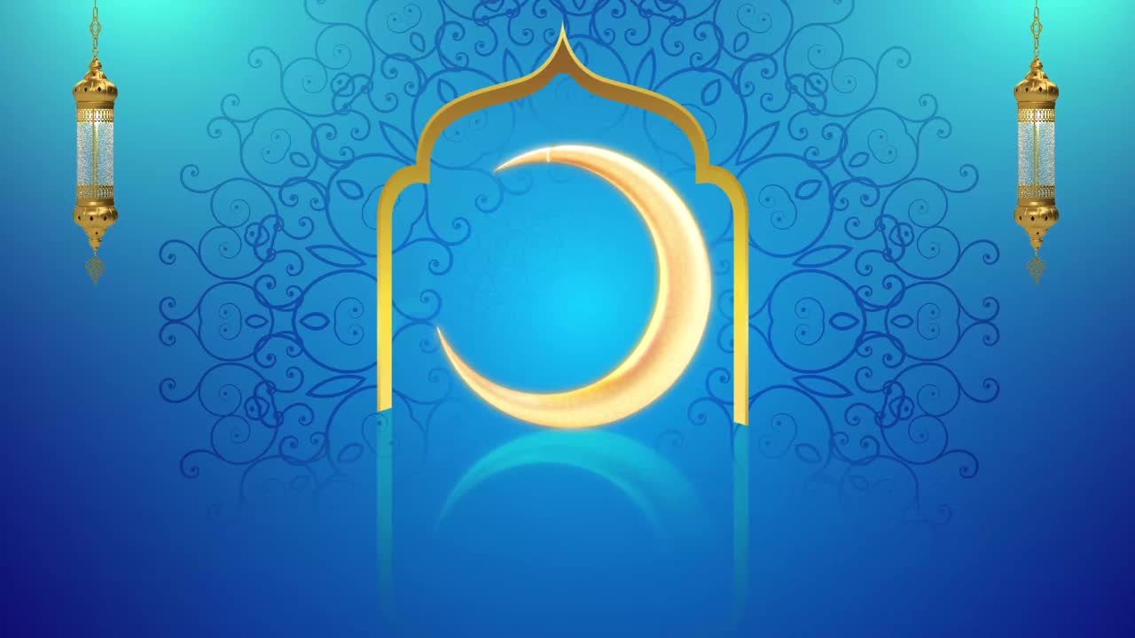 eid或斋月Kareem背景或eid mubarak背景。月有灯视频下载