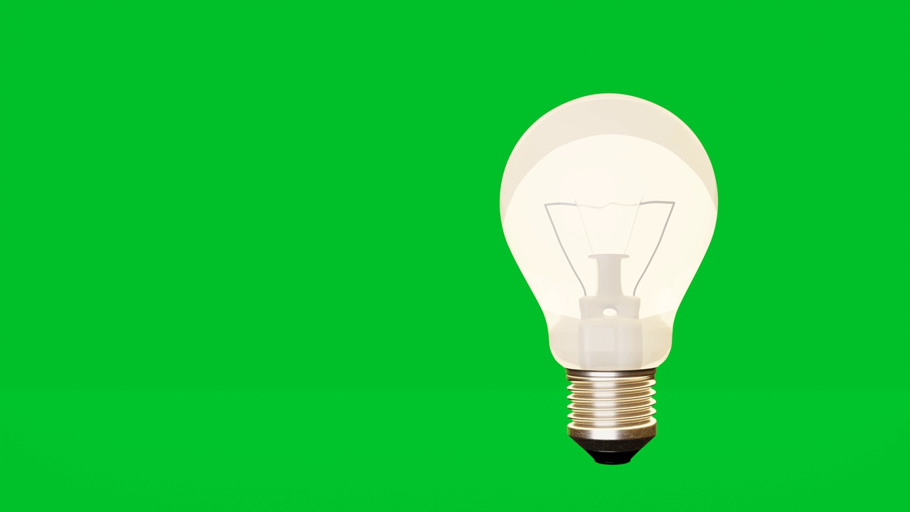 灯泡打开，概念构思，灵感迸发，头脑风暴。绿色的屏幕。视频下载
