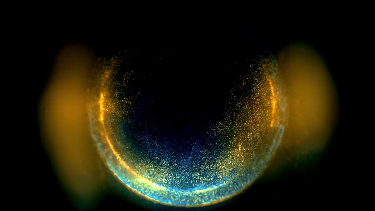 球体内的粒子烟雾。完美的标志在黑色4K循环背景视频下载