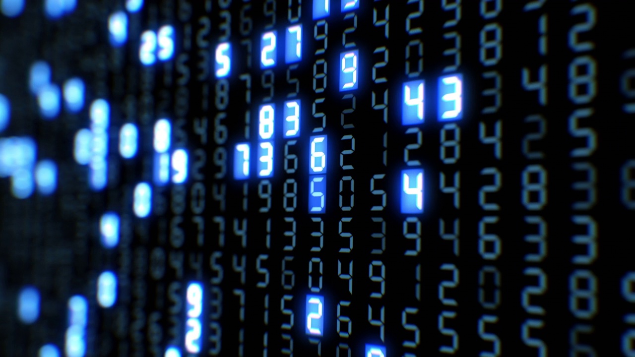 大数据数字十六进制代码运行在抽象屏幕无缝。蓝色主机数字的未来计算机显示循环3d动画。资讯科技概念视频下载