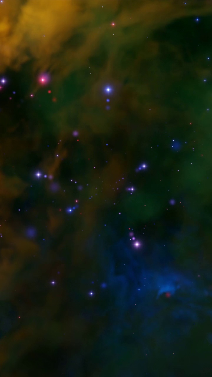 这张3D渲染图描绘了一次穿越星系的飞行，人们可以在太空中看到星云恒星的一个循环视频素材