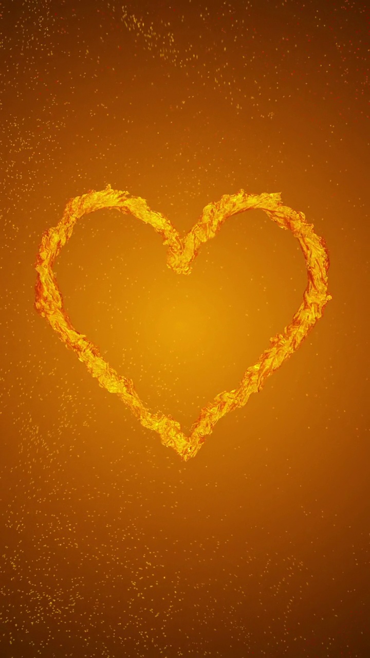 金色背景上流动粒子的液体心脏旋转视频素材