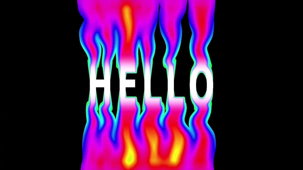 hello这个词是按照地狱动画的风格制作的。文字hello在彩色的火焰中燃烧。4k分辨率的动态排版。视频下载