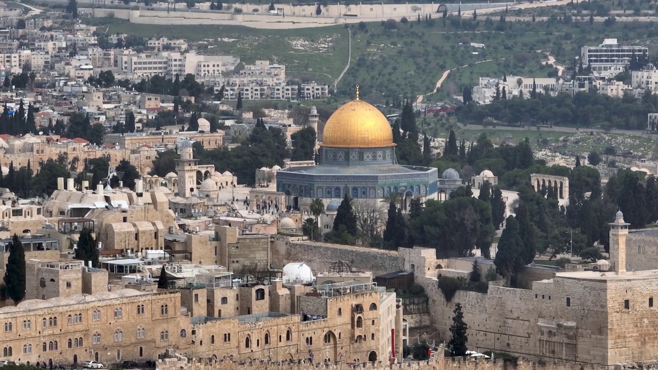 耶路撒冷阿克萨金顶岩石，鸟瞰视频下载