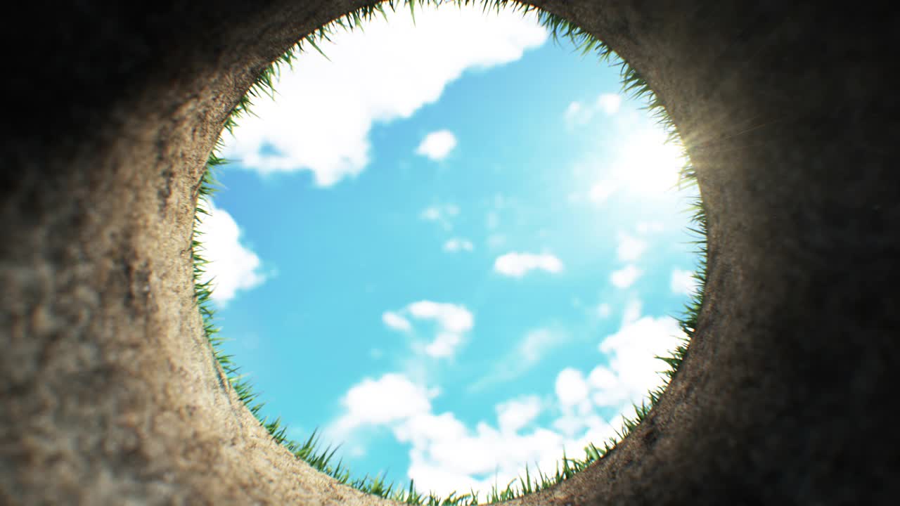 高尔夫球进入洞美丽的3d动画。慢动作特写精确拍摄后，高尔夫球落向高尔夫球场内洞的镜头。体育的概念视频下载