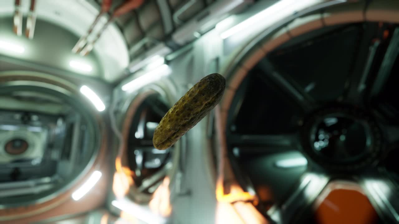 国际空间站上漂浮的腌黄瓜视频素材