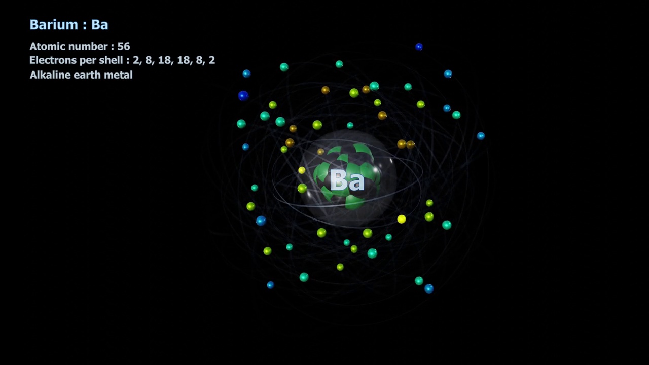 有56个电子在黑色轨道上无限旋转的钡原子视频下载