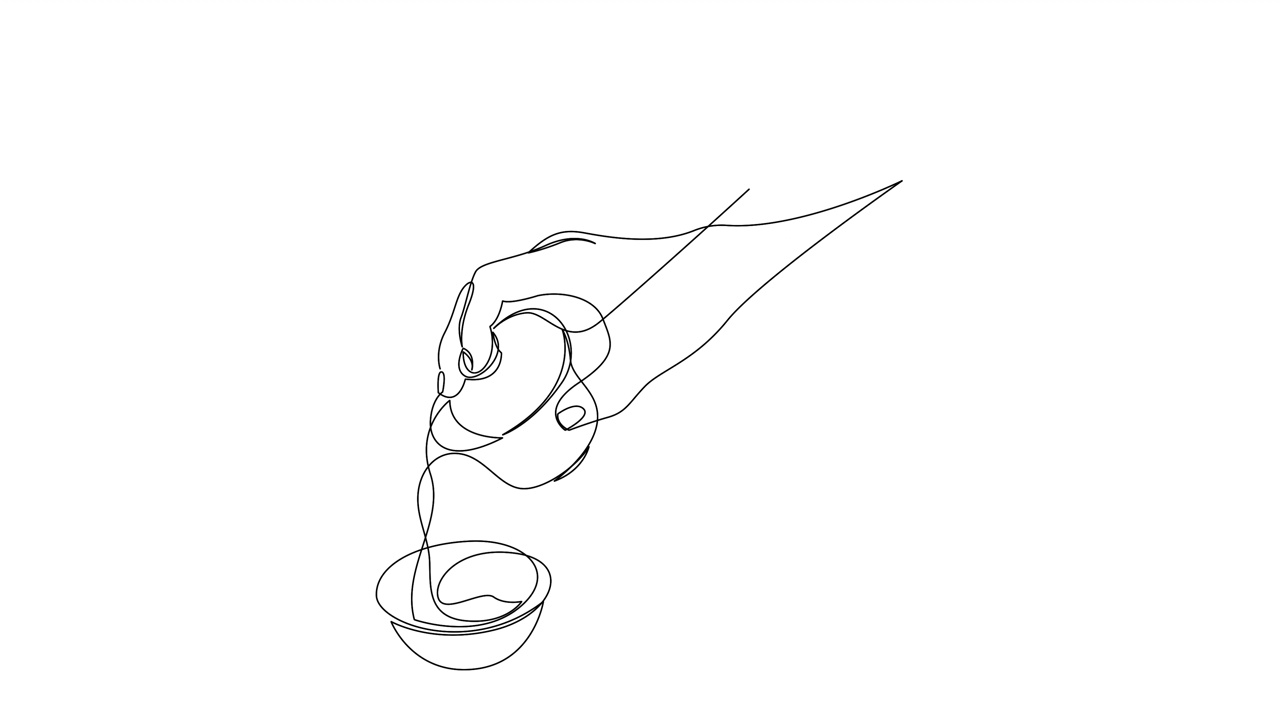 用连续的一条线绘制的中国茶服务的自绘动画。动画单线从盖湾倒在品尝杯。视频下载
