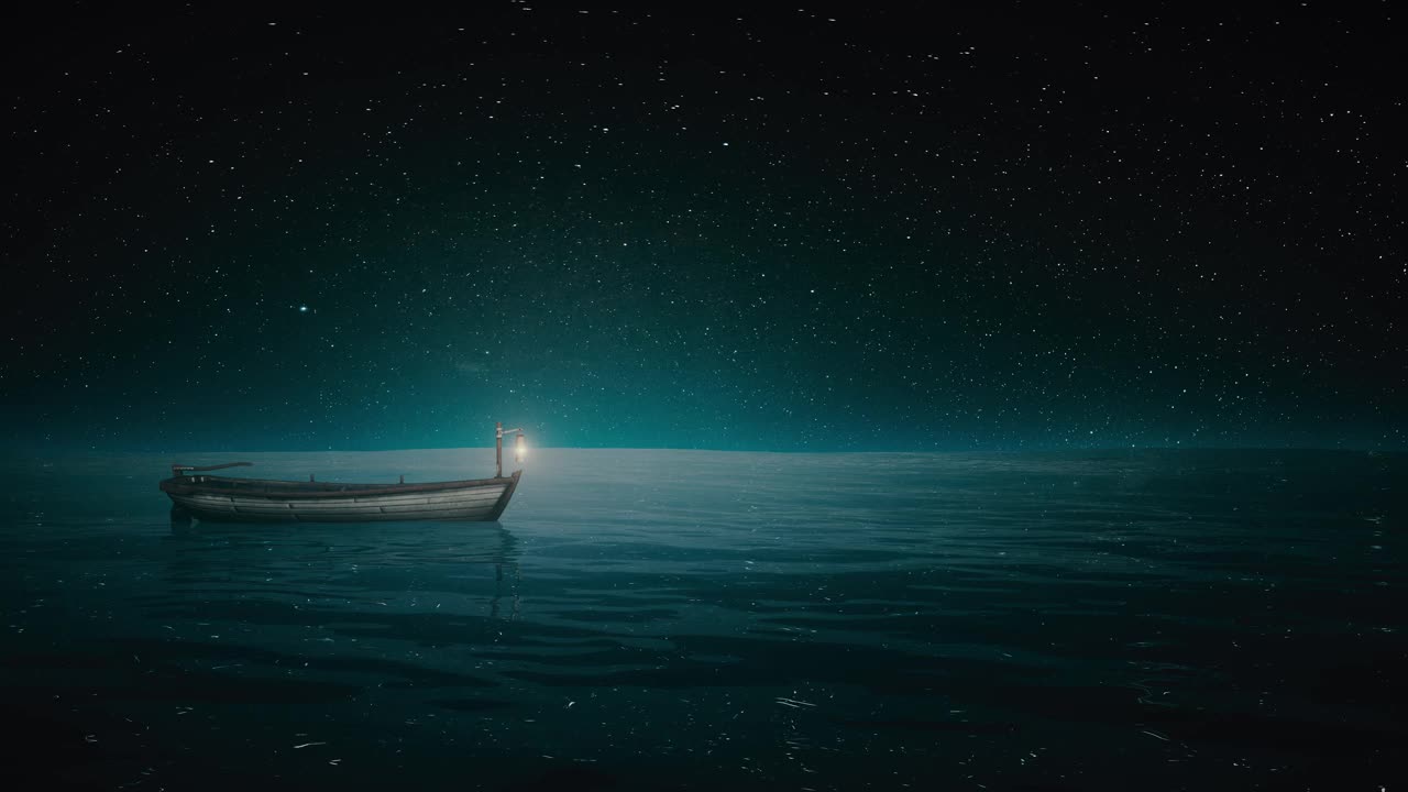 孤独的小船漂浮在大海上。视频下载