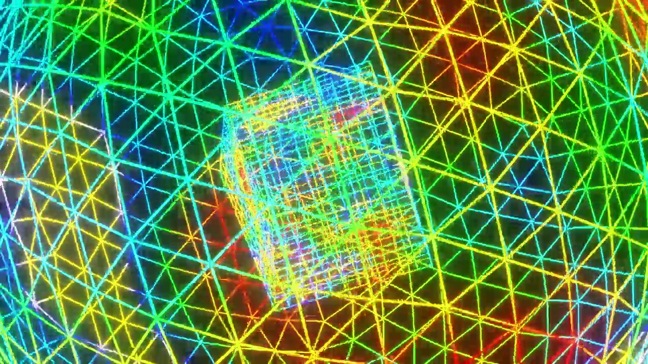VJ舞蹈彩色立方体循环渐变背景为音乐节，酒吧和夜总会3d渲染。DJ灯光闪烁频闪。抽象霓虹纹理设计现场表演音乐会视频素材