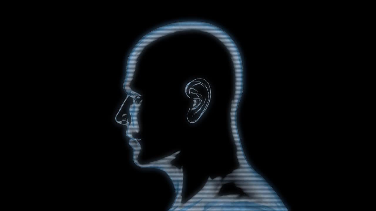 x光侠1003:男性头部旋转的3D HUD动画。视频下载