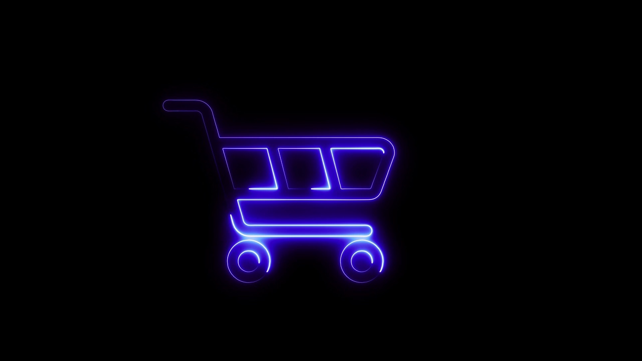 在线购物车结账图标与计数数字霓虹灯动画。购物车图标。rs_1715视频购买